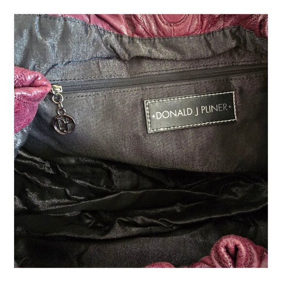 Donald J Pliner Plum/Wine/Burgundy Large Leather Handbag Purse Geometric Pattern - Picture 13 of 15